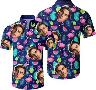 Generic Custom Hawaiian Shirts with Face for Men - Personalized Photo Design - Funny Tropical Beach Button Down Shirt (UK, Alpha, XXL, Regular, Regular, 13)