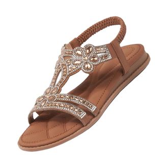 Generic YIzdegg Glitter Sandals Womens Summer Beach Shoes with Rhinestone Beads Flat Shoes Summer Shoes Soft Soles Non-Slip Water Sandals Elegant Sandals Open