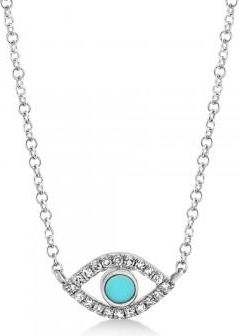 Allurez Turquoise & Diamond Evil Eye Pendant Necklace 14k White Gold (0.13ct)