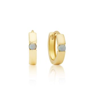 MAX + STONE 14k Yellow or White Gold Small Round Gemstone Huggie Hoop Earrings