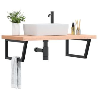 Berkfield Home Basin Shelf Wall Mounted Steel & Solid Wood Beech in Brown