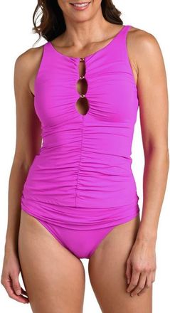 La Blanca Island Goddess High Neck Tankini Top in Violet at Nordstrom, Size 16