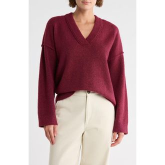 Melrose and Market Rib Trim V-Neck Sweater in Burgundy Rhode at Nordstrom Rack, Size X-Large
