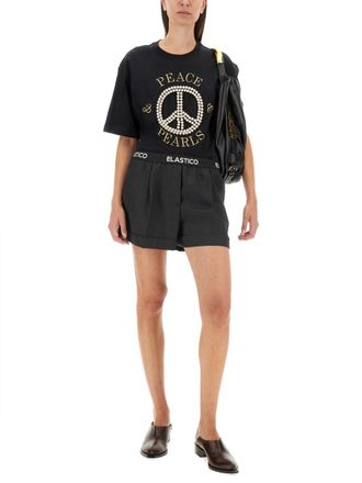 Moschino Womens T-shirt With Logo - Black Cotton - Size X-Small