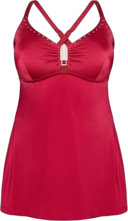 Fiorella Rubino Tankini Top met Gouden Patroon en Uitsparing - Dames - Strandmode - Rood - L - Polyester - Badmode