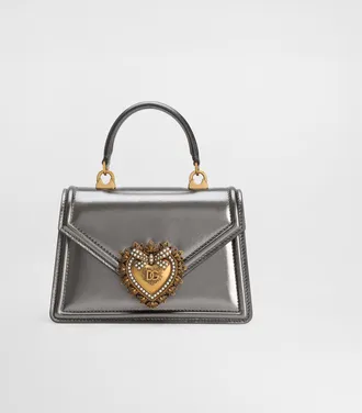Dolce & Gabbana Small Devotion Bag In Mordore Nappa Leather - Woman Shoulder And Crossbody Bags Silver Leather Onesize