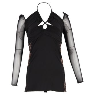 Self Portrait Cutout Lace-Trimmed Chiffon Halterneck Mini Dress in Black Polyester