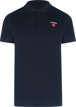 Moschino Mens Love Heart Logo Navy Blue Polo Shirt Cotton - Size X-Large