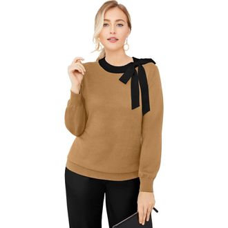 Jessica London Tie-Neck Sweater in Soft Camel at Nordstrom, Size 24
