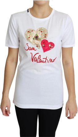 Dolce & Gabbana Kristalversierd Wit Katoenen T-Shirt - Dames - T-shirts - Wit - 2XS - Katoen - Tops