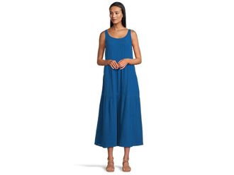 Eileen Fisher Scoop Neck Dress Womens Dress Blue Bird : SM, Cotton