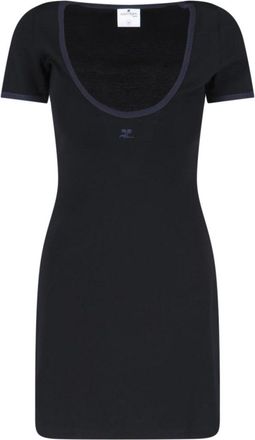 Courrèges Ribbed Black Mini Dress With Blue Accents