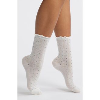 Casa Clara Love Margot Floral Pointelle Crew Socks in White at Nordstrom