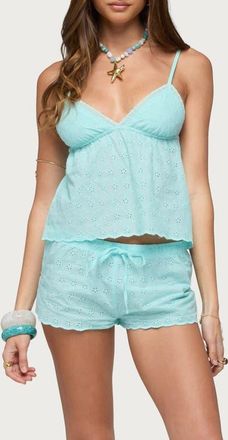 Edikted Talula Eyelet Babydoll Camisole in Aqua at Nordstrom, Size X-Small