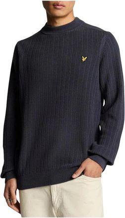 Lyle & Scott Zwart Gebreid Lang Mouw Ronde Hals - Heren - Ronde hals truien - Blauw - S - Katoen - Truien & Vesten