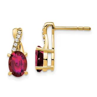 Diamond2Deal 10k Yellow Gold Created Ruby and Diamond Earrings