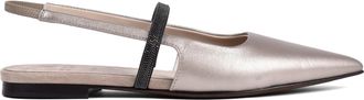 Brunello Cucinelli Metallic Leather Pointed-Toe Slingback Flat - Gold