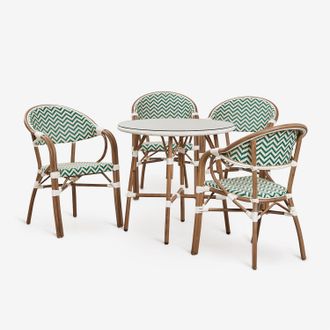 Sklum Sklum - Set De Mesa Redonda &Oslash;80 Cm Y 4 Sillas De Comedor Apilables Con Reposabrazos En Aluminio Brielle Bistro