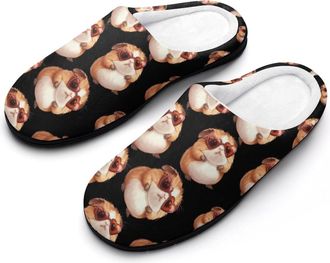 Generic Cute Guinea Pigs Heart Glasses Cotton Slippers for Women Indoor Outdoor Slipper Slip-On Memory Foam Home Shoes