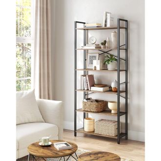 Vasagle 6-Tier Industrial Bookshelf Storage Unit Office Study Wide in Tan