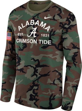 Nike Alabama 2025 Military Appreciation Legend Nike Mens Dri-FIT College Long-Sleeve T-Shirt in Green | 02TJ2DHABN-19F