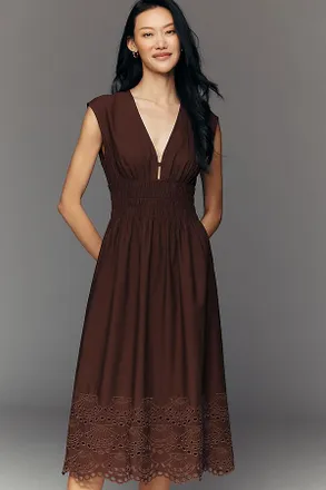 Rails Roxanne V-Neck Lace Cotton Midi Dress