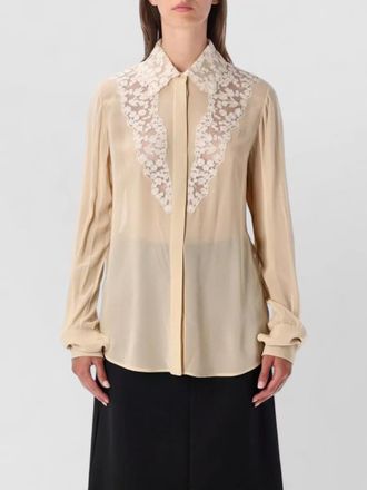 Fendi silk slim-fit lace-trim blouse