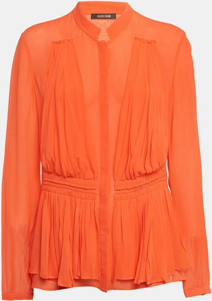 Roberto Cavalli Light Orange Silk Pleated Blouse