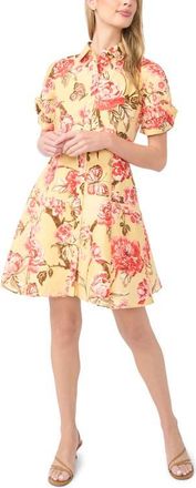 Ted Baker Stina Floral Print Linen Shirtdress in Creamed Corn at Nordstrom, Size 14