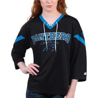 Starter Womens Starter Black Carolina Panthers Rally Lace-Up 3/4 Sleeve T-Shirt at Nordstrom, Size Xx-Large