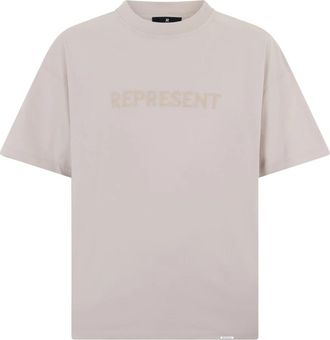 Represent Embroidered Serif Logo T-Shirt - Heren - T-shirts - Beige - M - Katoen - Tops