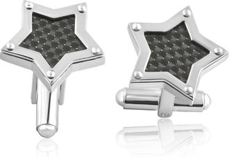 Pompeii3 Mens Stainless Steel And Black Carbon Fiber Star Polished Cufflink 18.5mm
