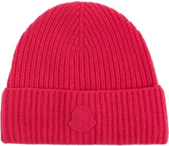 Moncler Cashmere Beanie - Dames - Hoeden - Rood - ONE Size - Kasjmier - Accessoires