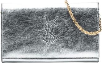 Saint Laurent Pre-owned Clutches, female, Gray, Size: ONE SIZE Pre-owned Leather Crossbody Bag