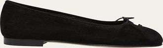 Manolo Blahnik Veralli Suede Bow Ballerina Flats