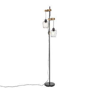 QAZQA Qazqa Lampada Da Terra Stronk - Rustico - Acciaio,legno - Nero/marrone - Oblungo Max. 2 X Watt