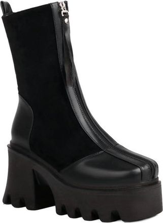 Generic Womens Square Toe Ankle Boots Front Zipper Chunky Block Heel Platform Biker Style Winter Fashion Punk Shoes (Black,5.5)