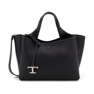 Tod's Zwarte leren schoudertas met metalen sluiting - Dames - Shoppers - Zwart - ONE Size - Leer - Tassen