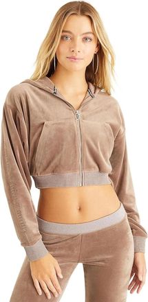 Juicy Couture Womens Juicy Couture OG Bling Hoodie Pewter Velour Full Zip Cropped GBO805
