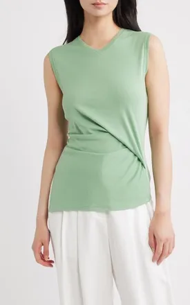 Theory Side Twist Modal & Pima Cotton Tank in Delicate Green at Nordstrom, Size X-Large