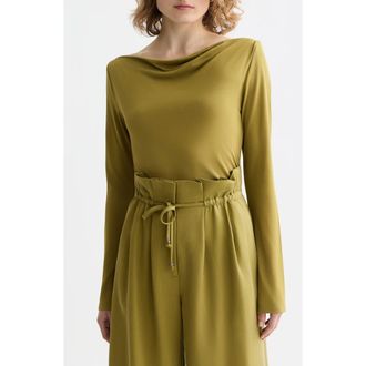 Scotch & Soda Drapey Long Sleeve Jersey Top in Green Moss at Nordstrom, Size X-Small