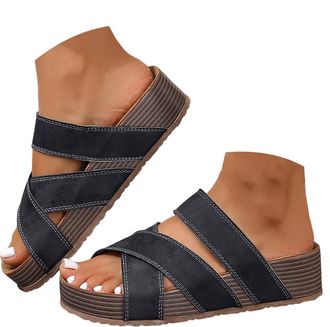 Generic Flip Flop Sandals for Women with Arch Support Orthopedic Sandals for Women 2026 Summer Comfortable Sandals Wedge Strappy Slip on Walking Sandals Slide