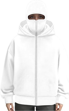 Generic Hoodies Balaclava Unisex Men Women Double Hooded Zip Jacket Wind resistant Full Zip Athletic Workout Sweatshirt With Built In Double Jacket Hoodie Wit