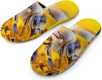 Generic Bee Working on Flower Mens Cozy House Slippers Winter Warm Shoes with Anti-Slip Sole for Travel Indoor Outdoor