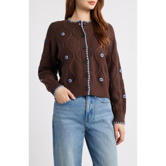 Rails Laurie Floral Stitch Cardigan in Walnut Daisy at Nordstrom, Size X-Large