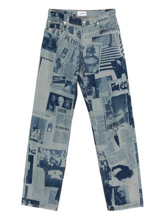 Jean Paul Gaultier newspaper-print straight jeans - Blu