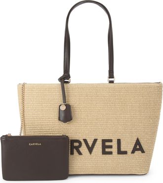 Carvela Womens Frame Raffia Tote Bag - Brown Fabric - One Size