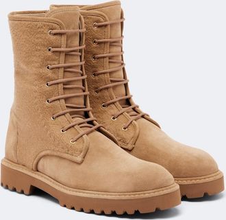 Max Mara Cashmere-trimmed suede combat boots