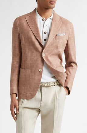 Eleventy Check Linen & Wool Blend Sport Coat in 99 Crimson at Nordstrom, Size 36 Us
