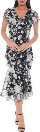 Marina Rossini Embroidered Flounce Hem Midi Dress in Black /White at Nordstrom Rack, Size X-Large